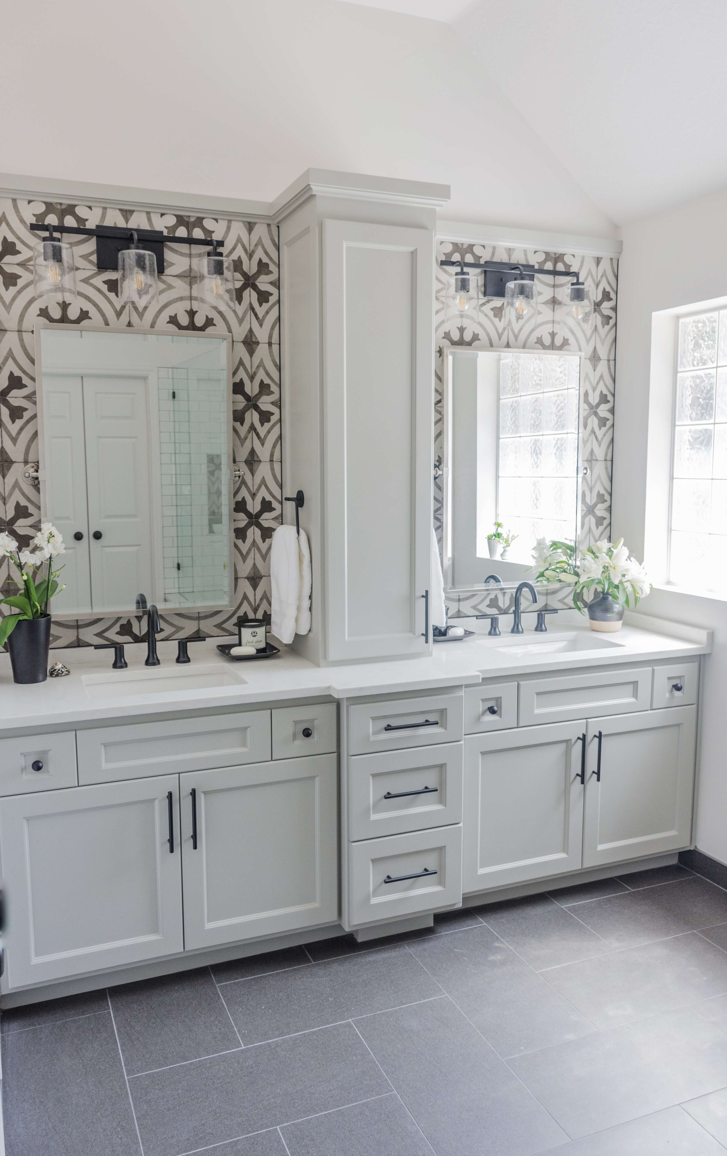 A Bathroom Remodel Q And Where The, Double Vanity With Storage Tower In The Middle