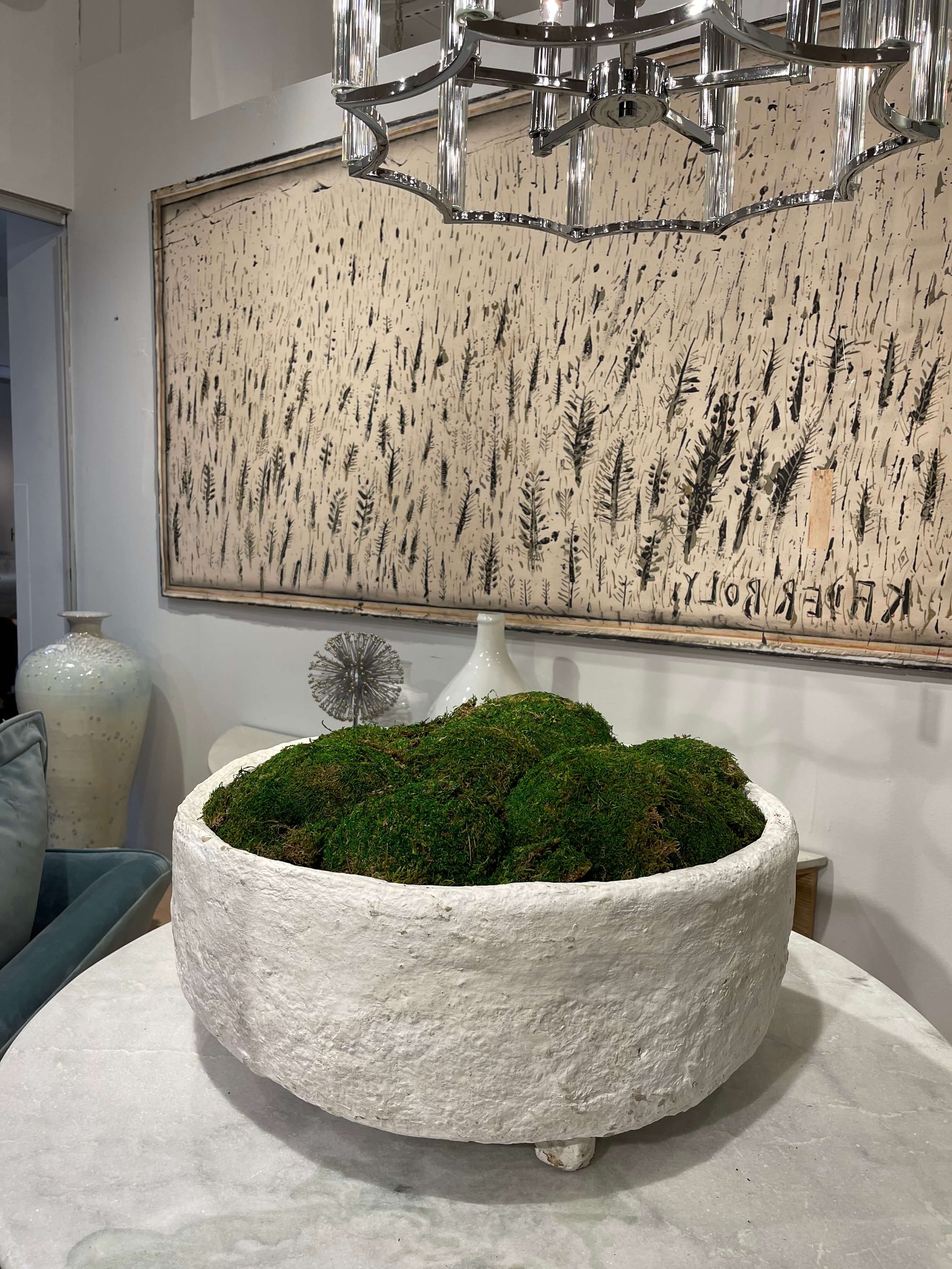 Round Cement Moss Bowl