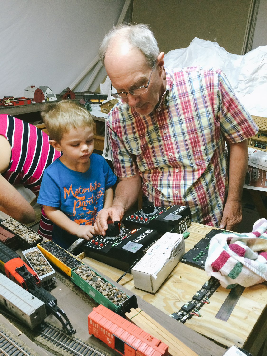 Caleb loved the trains at Grandpa's!