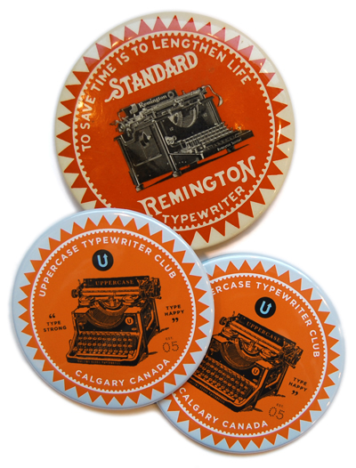 Advertising mirrors were often used as promotional incentives (since they appealed to the lady typewriter). Here is an example of the UPPERCASE take on the advertising mirror (in orange) with the original Standard Remington design in red.