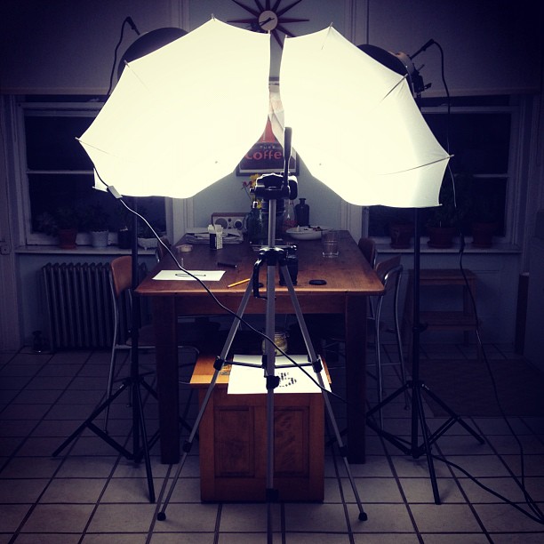 A photoshoot at the kitchen table.