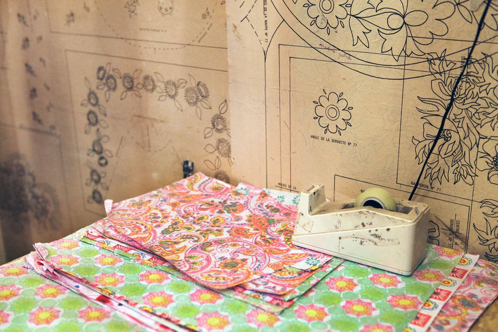 So many papers, some even pasted to the walls.