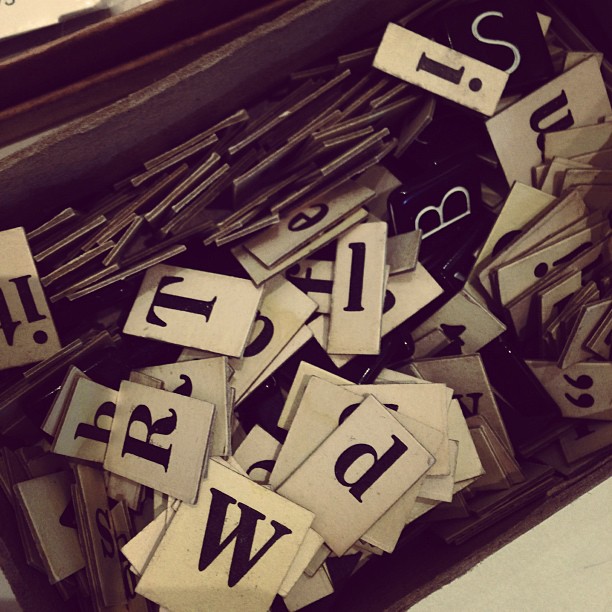 A little box of anagram paper letters.