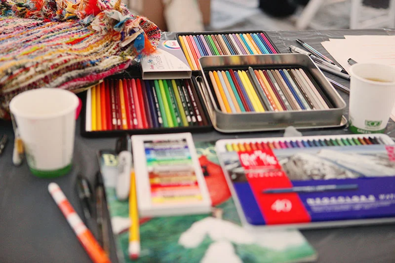 Lots of great supplies; looks like a lot of people bought fresh pencil crayons and paints.