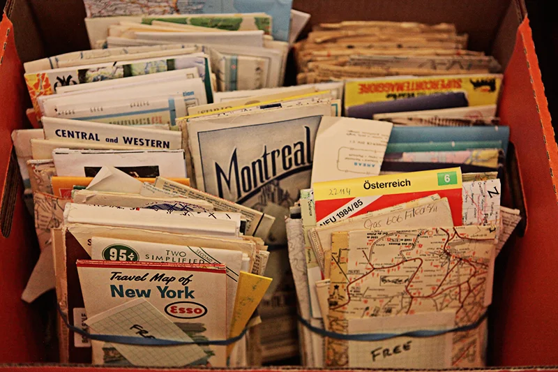 Lots and lots of old maps, great for decoupage and collage. I used to use them in making my Near & Far Eclectonotes.