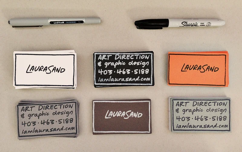 Laura's arrangement of business cards at the portfolio show.