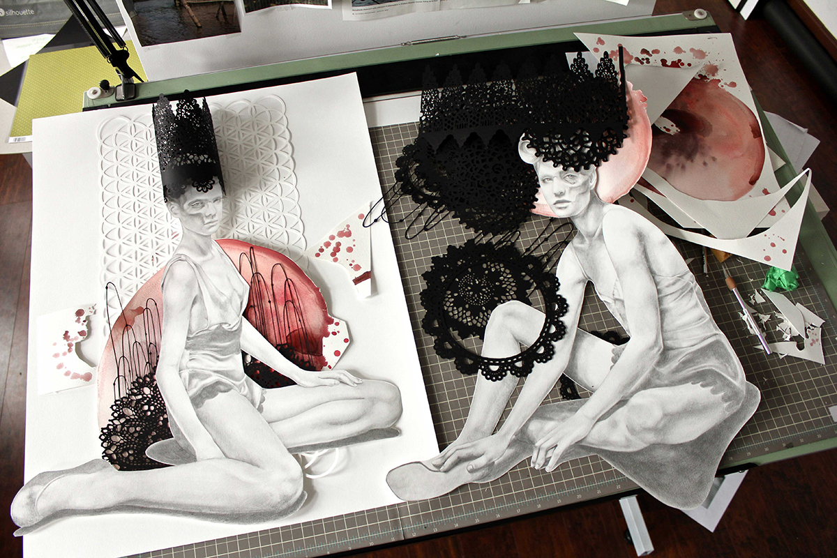 Christine also creates dimensional images incorporating graphite drawings, collage and cut paper.