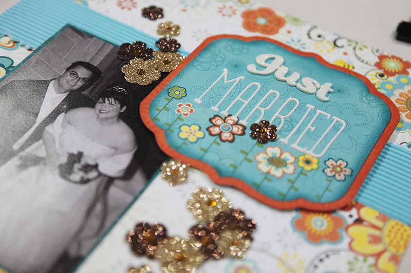 Crystal Reynolds , the art director of the magazine, is new to scrapbooking but has all the design experience. Here's a page in progress.
