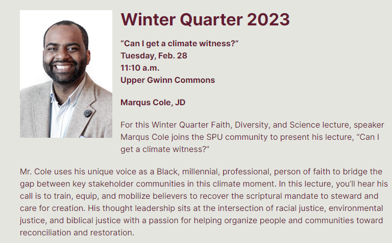 2/28: Faith, Diversity, and Science Lecture Series @ SPU