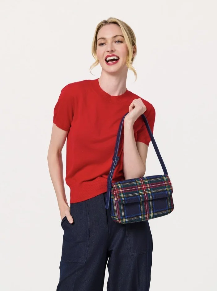 Navy Plaid Purse shoulder.jpg