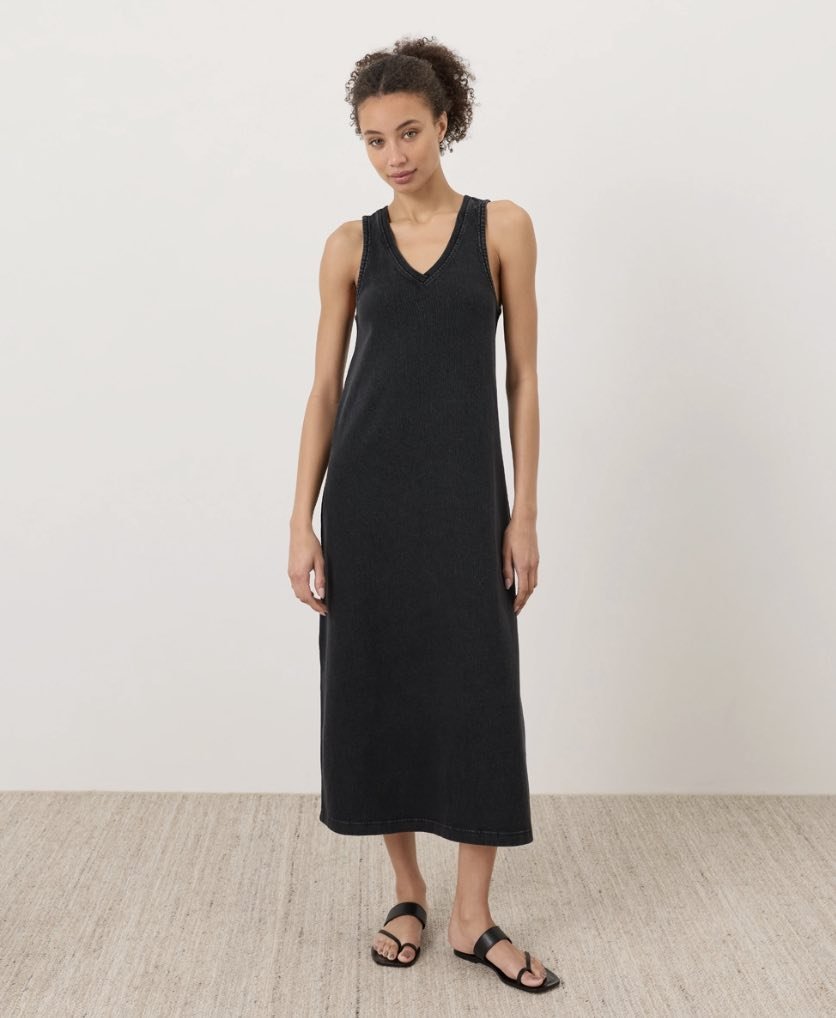midi cotton tank dress Bxsruta Women's Sleeveless Henley with Pockets Casual a Line Blend Dress This navy dress features a soft cotton top paired with a lightweight gauze skirt Organic Cotton Ribbed Knit Maternity