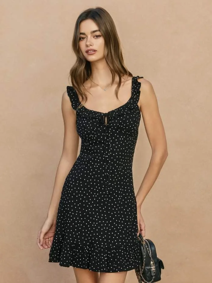 Polka dot Ruffle Dress - Black and White  Camp Willow