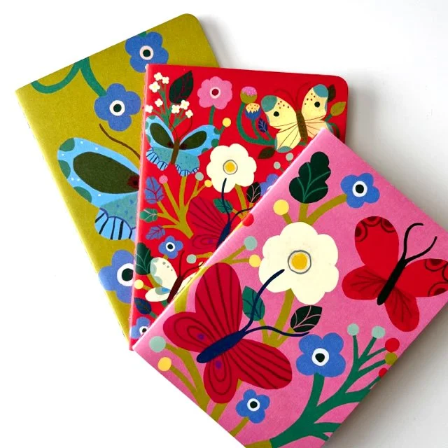 ROGER LA BORDE SMALL NOTEBOOK SET OF THREE - BUTTERFLY GARDEN