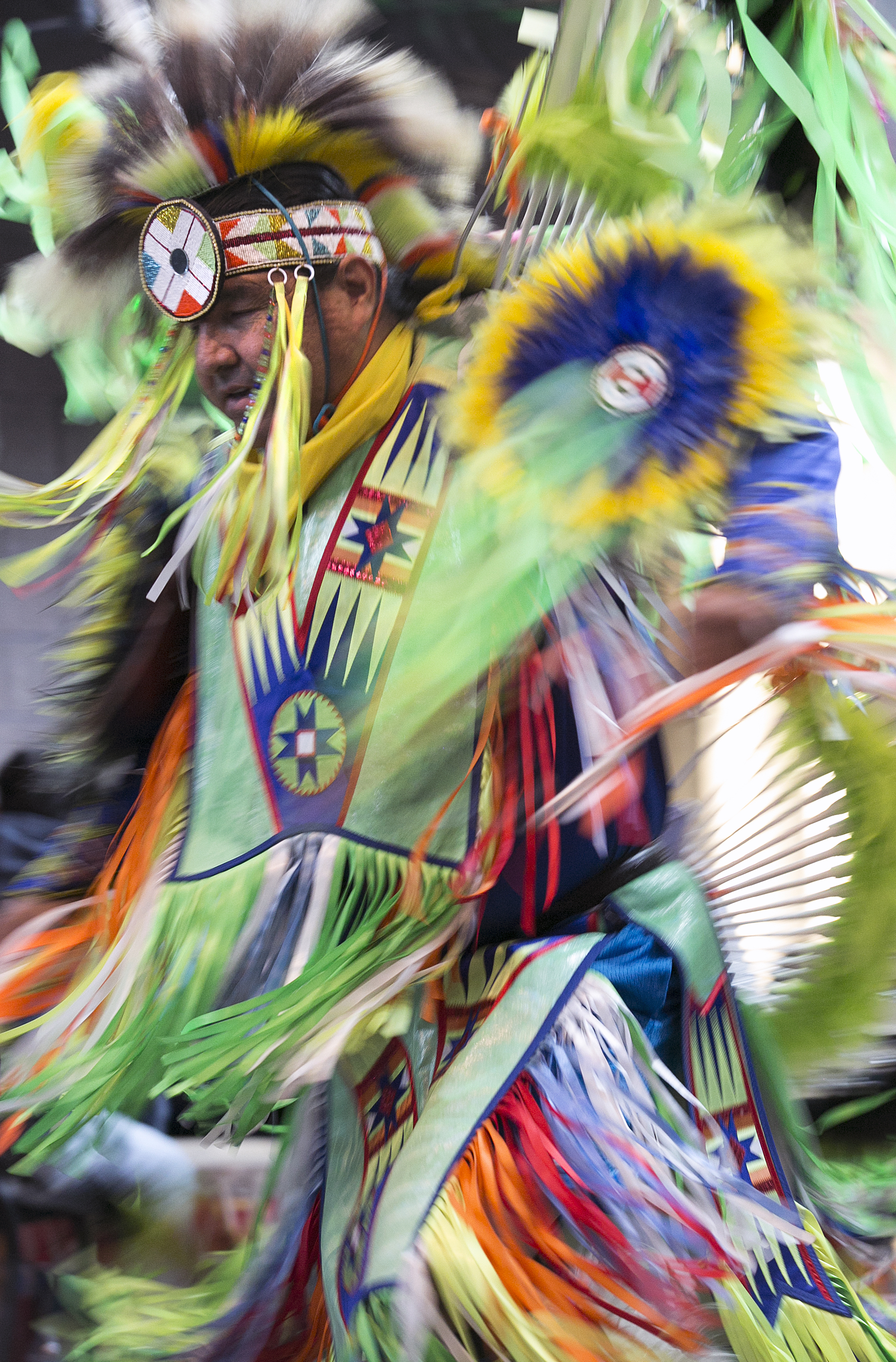  Head man dancer Brad Bearsheart of Monument leads a grass dance Saturday, April 2 at the CC March Pow wow where intertribal dances were performed for visitors to the 2017 CC Native American Exhibition Powwow. 