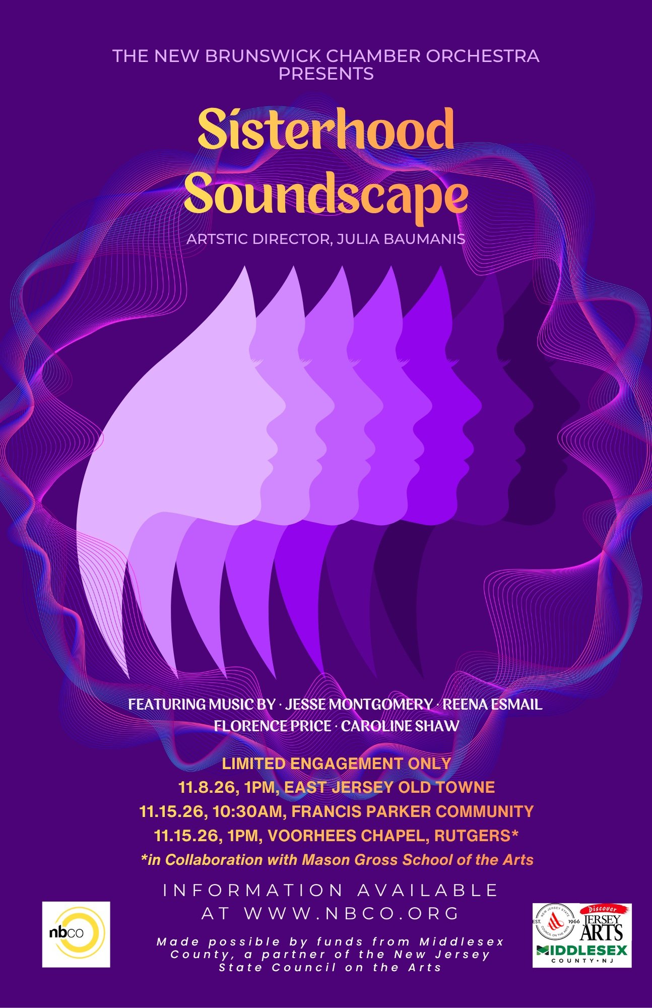 Sisterhood Soundscape. 11/8/26, 1pm, East Jersey Old Towne, Piscataway