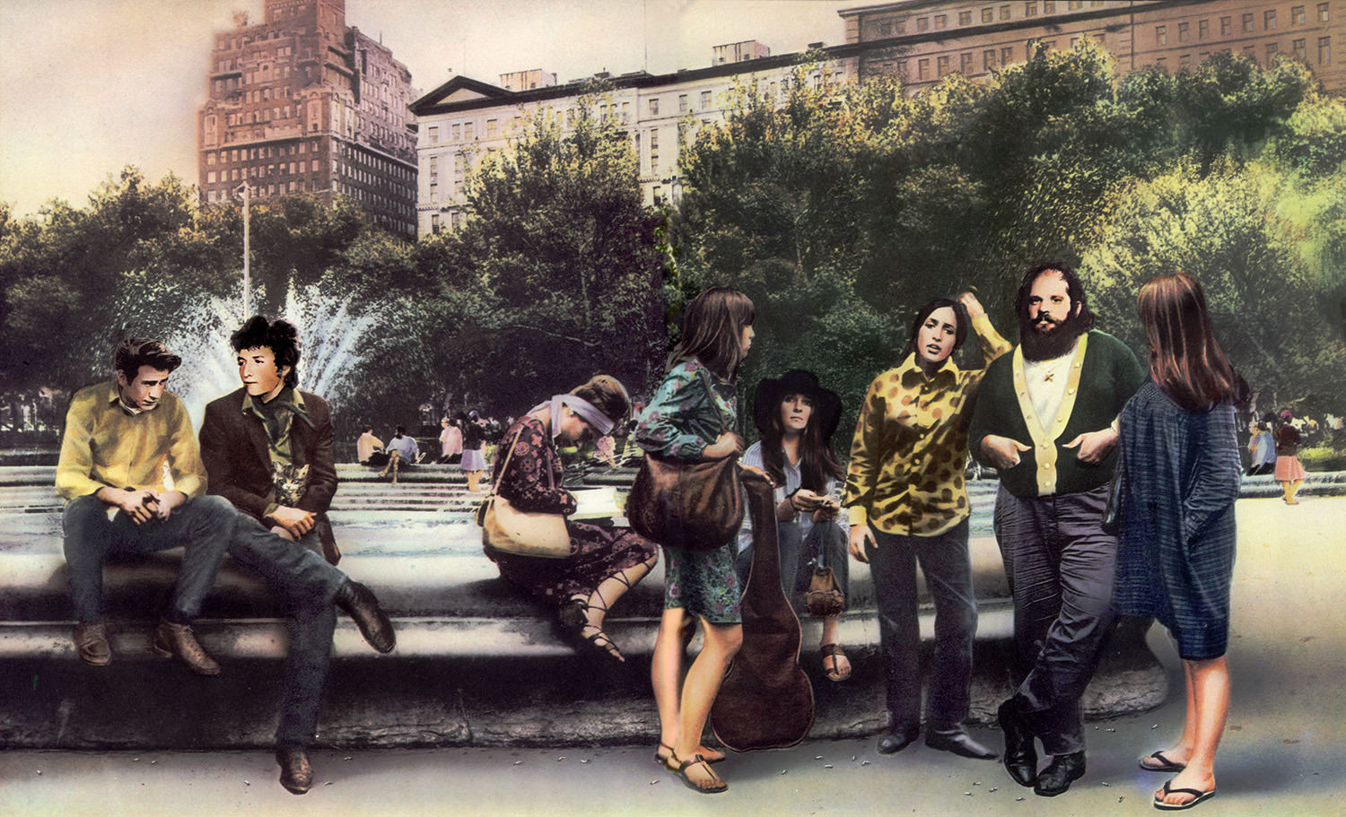 Guy Peellaert. Robert Zimmerman, His Journeys and Adventures : New York Bob (Phil Ochs, Bob Dylan, Judy Collins, Joan Baez, Allen Ginsberg) from Rock Dreams (1970-1973). 