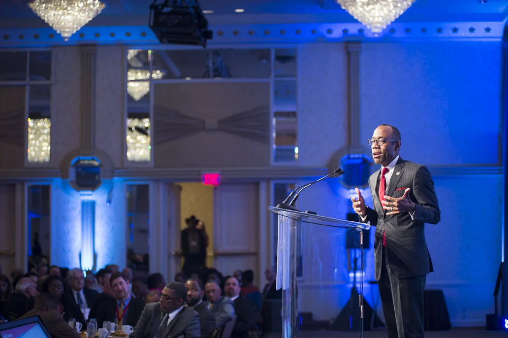 Cornell William Brooks, President and CEO of the NAACP, gives a keynote address at the National Community Reinvestment Coalition Conference in Washington, D.C. March 16, 2016