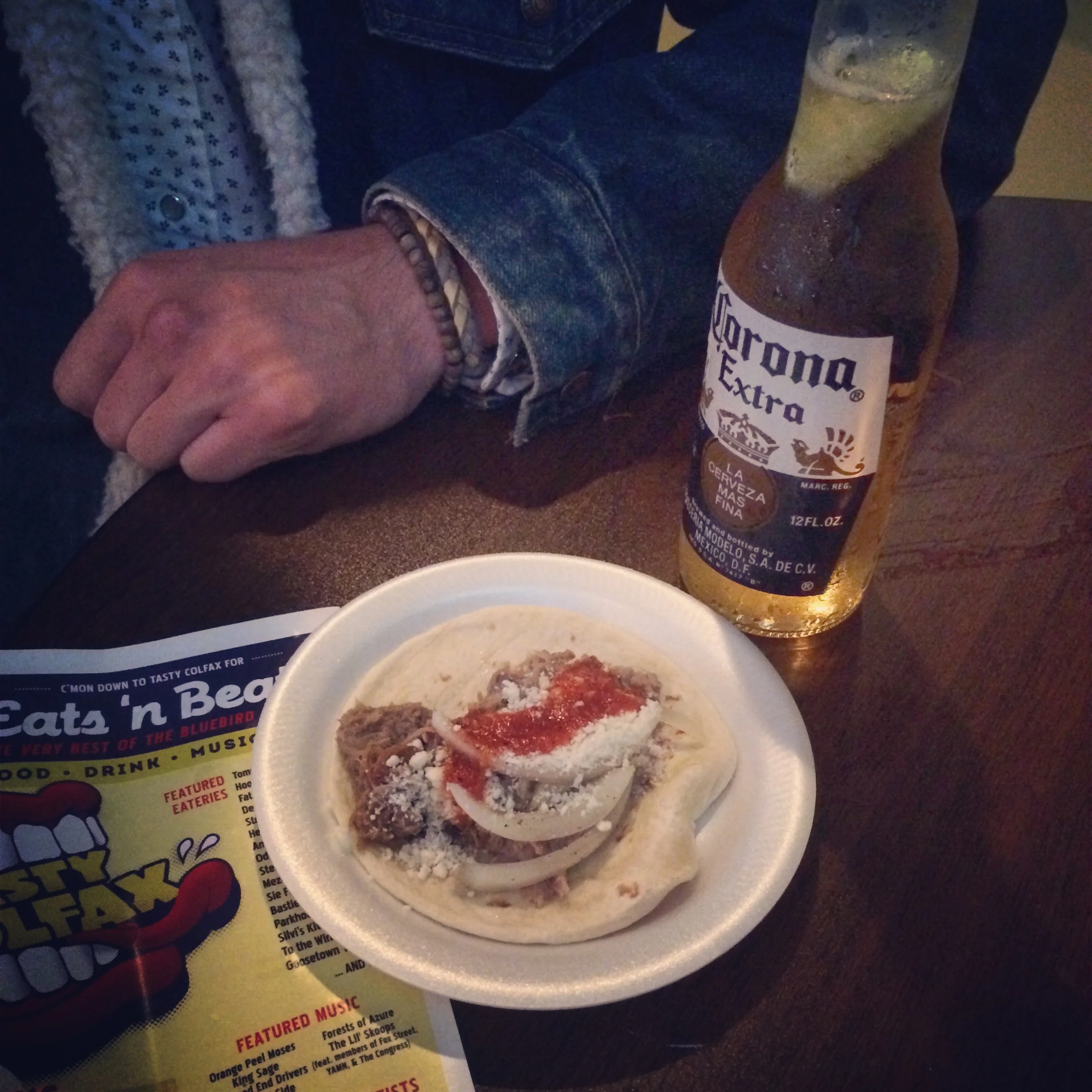 Tacos and Coronas at Odelay's rooftop bar