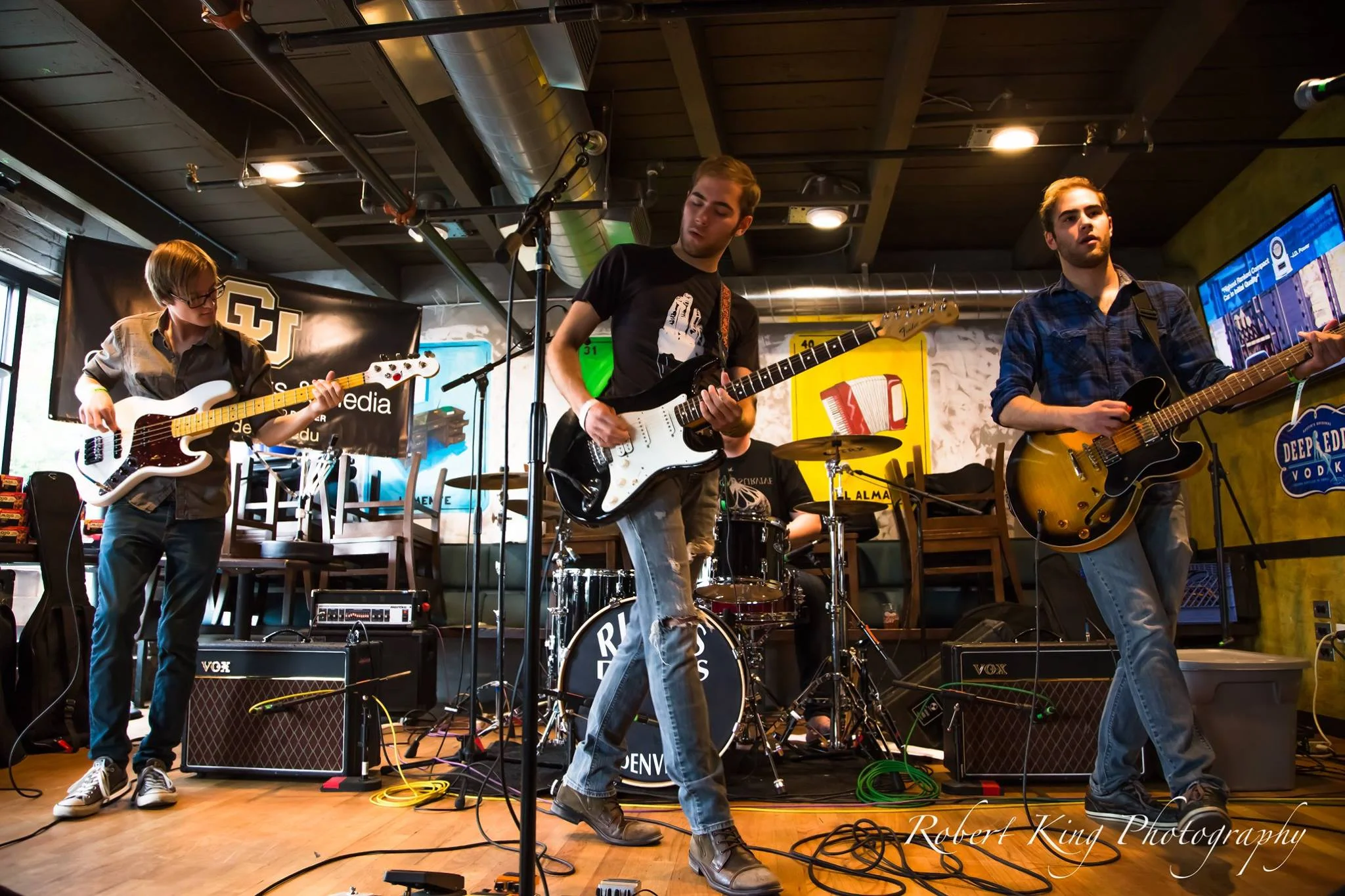 CU Denver students rocking out at Illegal Pete's during the 2014 Underground Music Showcase.