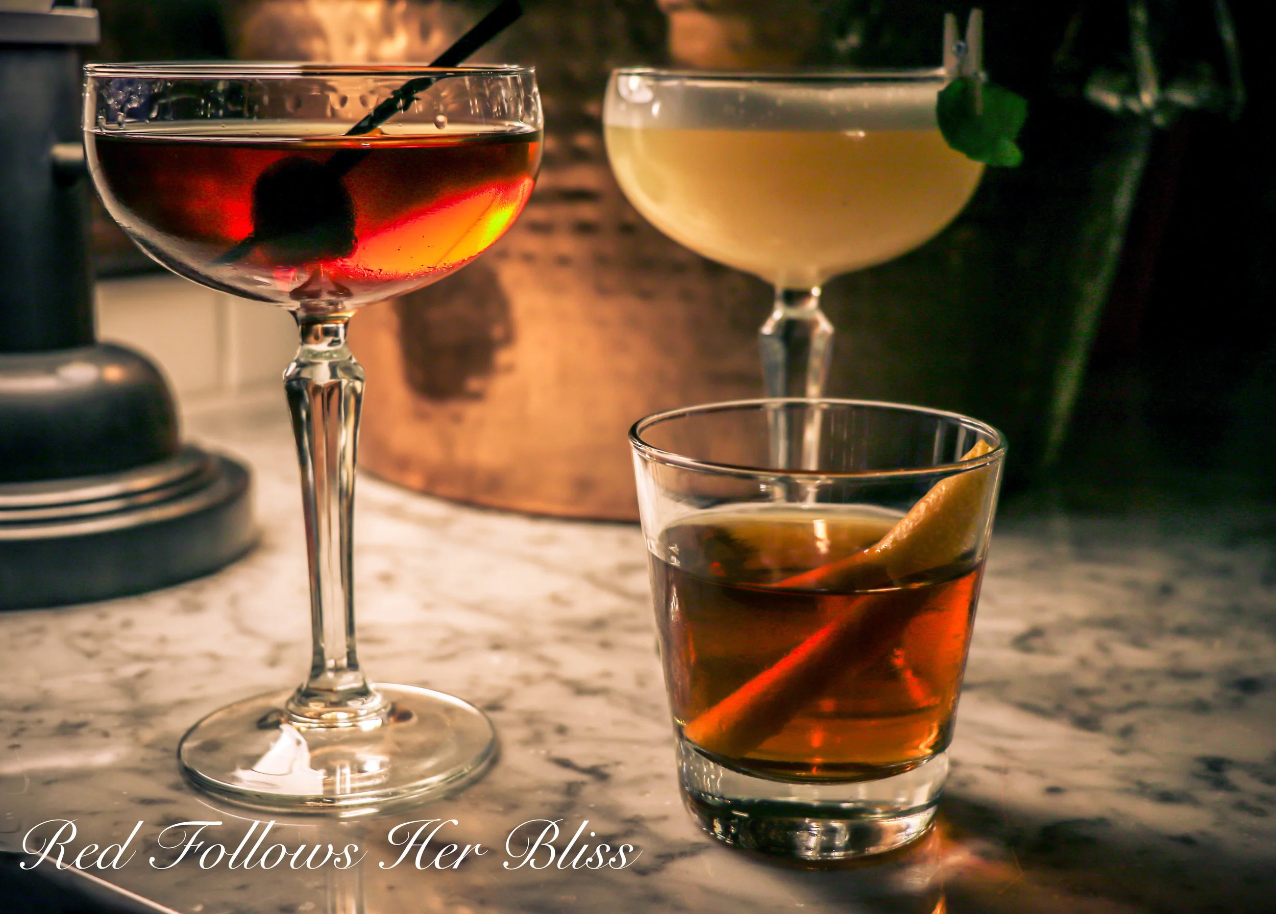 From Left: Milan Manhattan, Grapefruit Basil Fizz, Italian Rye