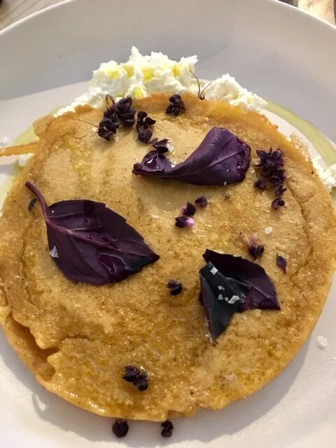 Socca (milled chickpeas) with Ricotta & basil