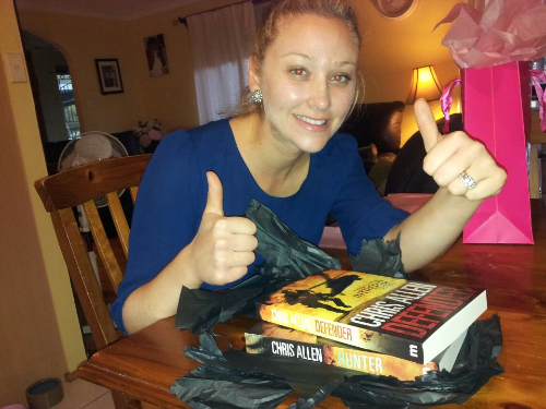 Hannan opens her action thriller novels Defender and Hunter.