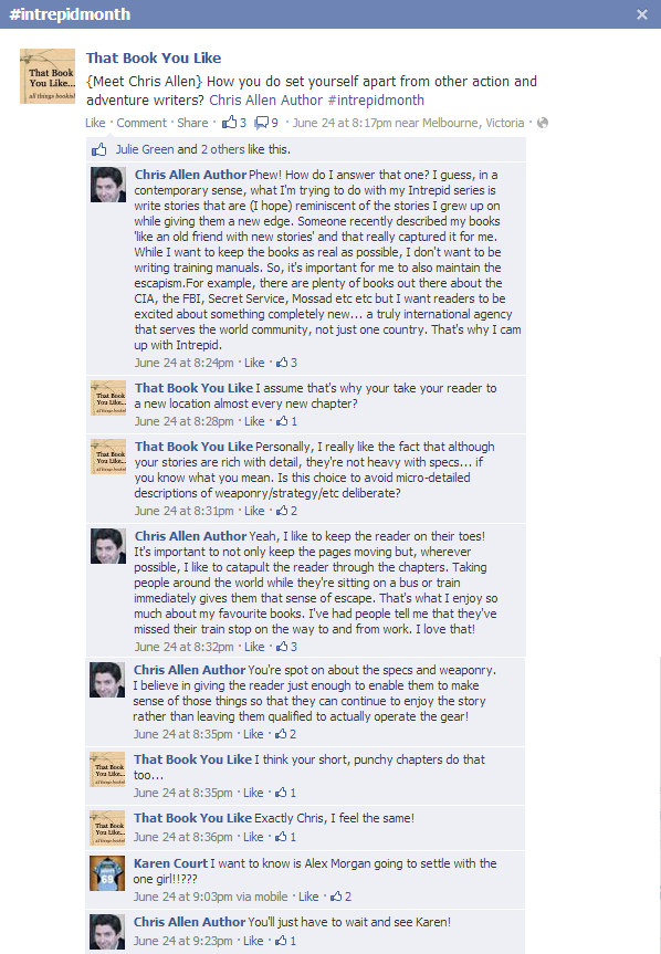A question and answer from the Live Facebook Chat event for Intrepid Month.