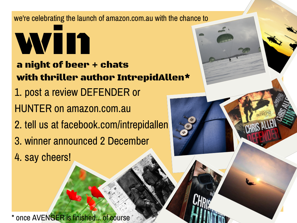 Competition to celebrate the launch of amazon.com.au: win a night of beer + chats with thriller author Intrepid Allen!