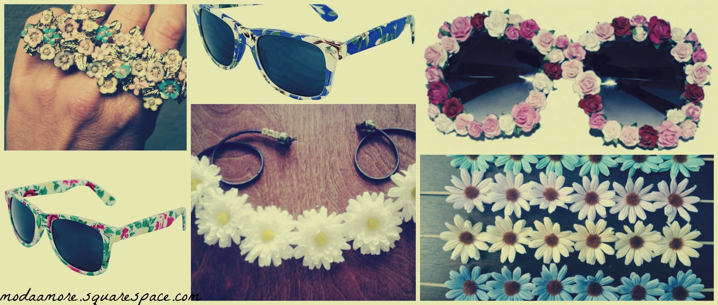 Floral Cluster Knuckle Ring Found at Etsy.com Price:$28
Women's Blue Floral Sunglasses. Overstock.com $12.99
Women's Green Floral Sunglasses. Overstock.com $12.99 Rose Riot Sunglasses Price:
£15.00 dollybowbow.co.uk The Jena $3 0 &The Katherine $30 Found at THATMADONNAGIRL.COM