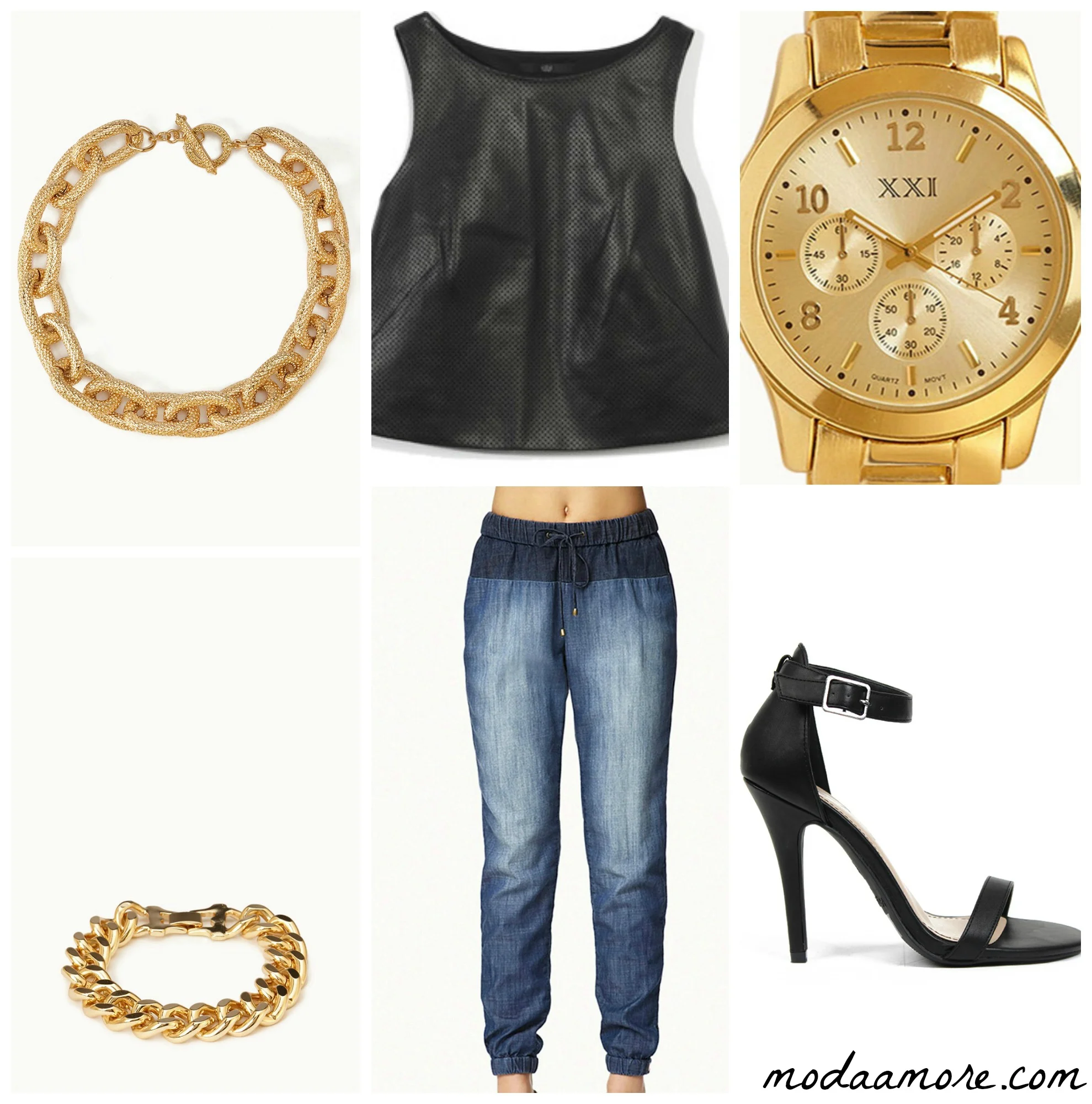 Anne Michelle Enzo-01 Open Toe Ankle Strap Heel
$25.00
Elegant Chain-Link Necklace
$14.80 Classic Oversized Watch
$22.80 Minimalist Curb Chain Bracelet
$5.80 Tibi: Perforated Leather Crop Top 