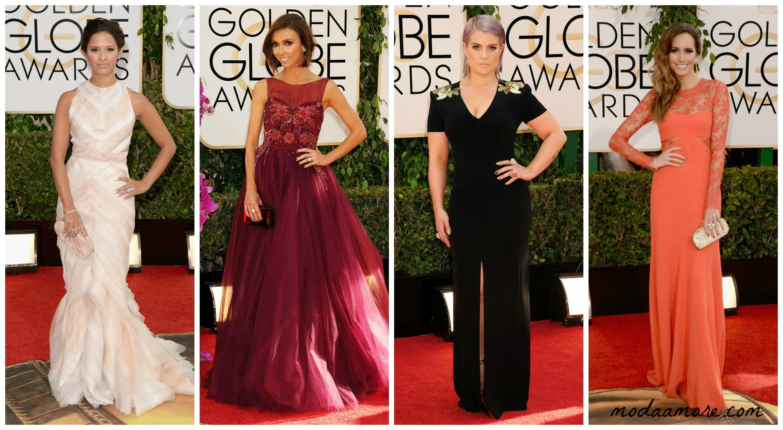 Rosci Diaz in Edie Parker, Giuliana Rancic in Lorena Sarbu Kelly Osbourne in Escada, Louise Roe in Monique Lhuillier