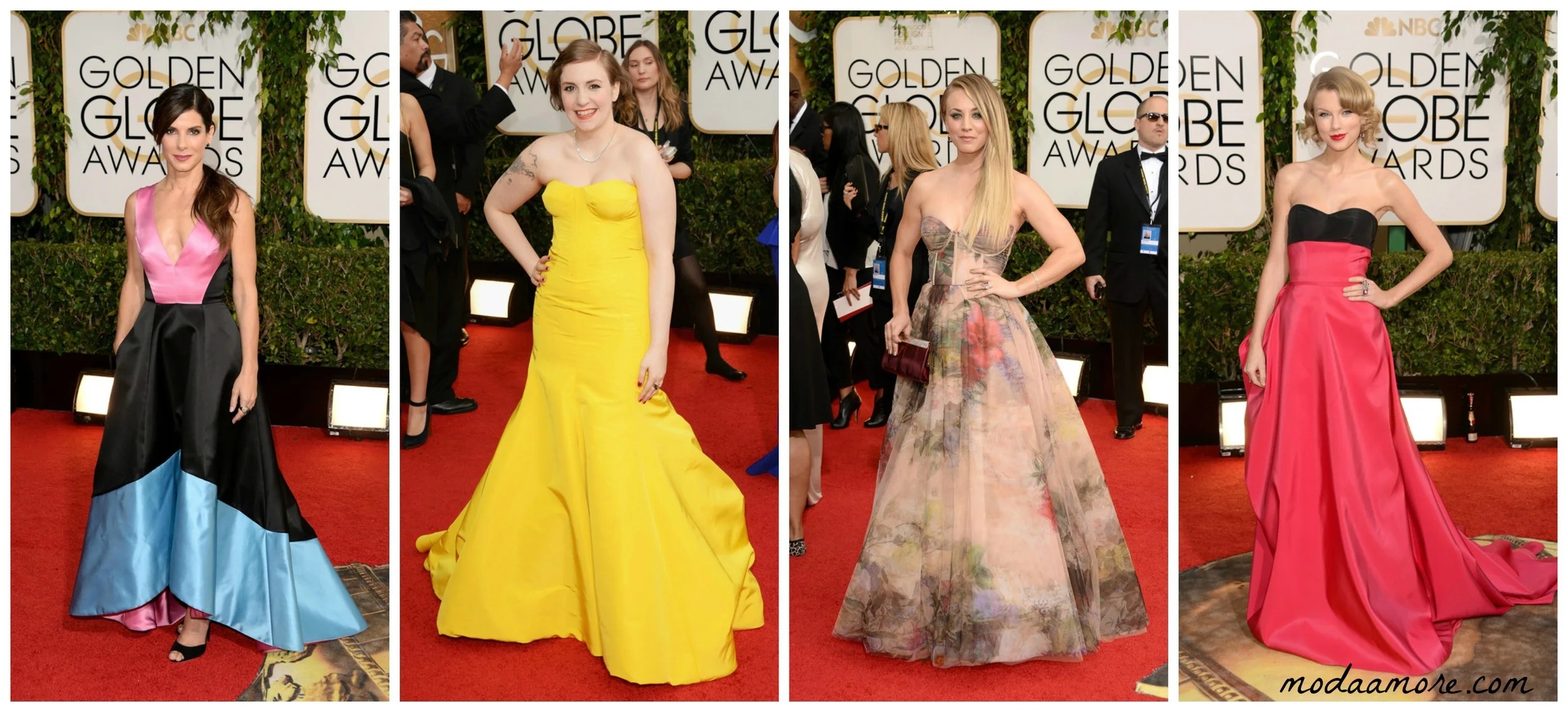 Sandra Bullock in Prabal Gurung, Lena Dunham in Zac Posen, Kaley Cuoco in Rani Zakhem Couture, Taylor Swift in Carolina Herrera