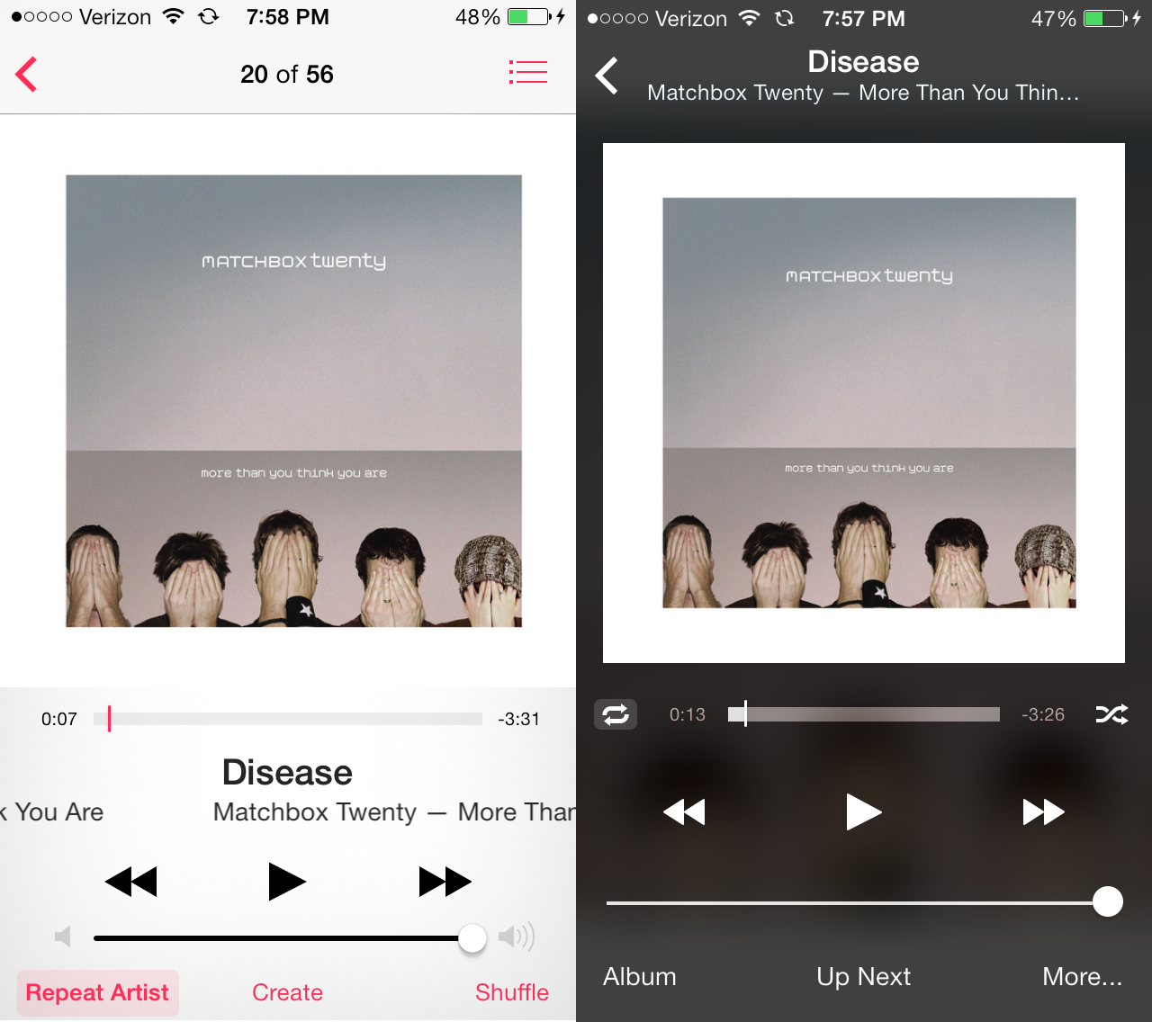 Left : Music app.  Right : Remote app. 