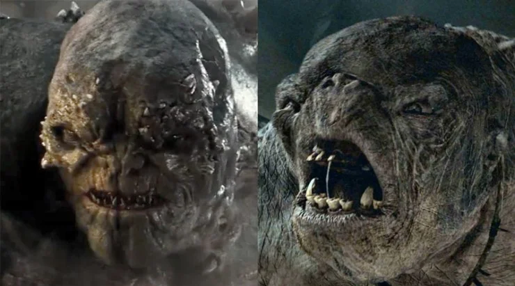 Doomsday a sinistra, troll del cancello nero a destra.