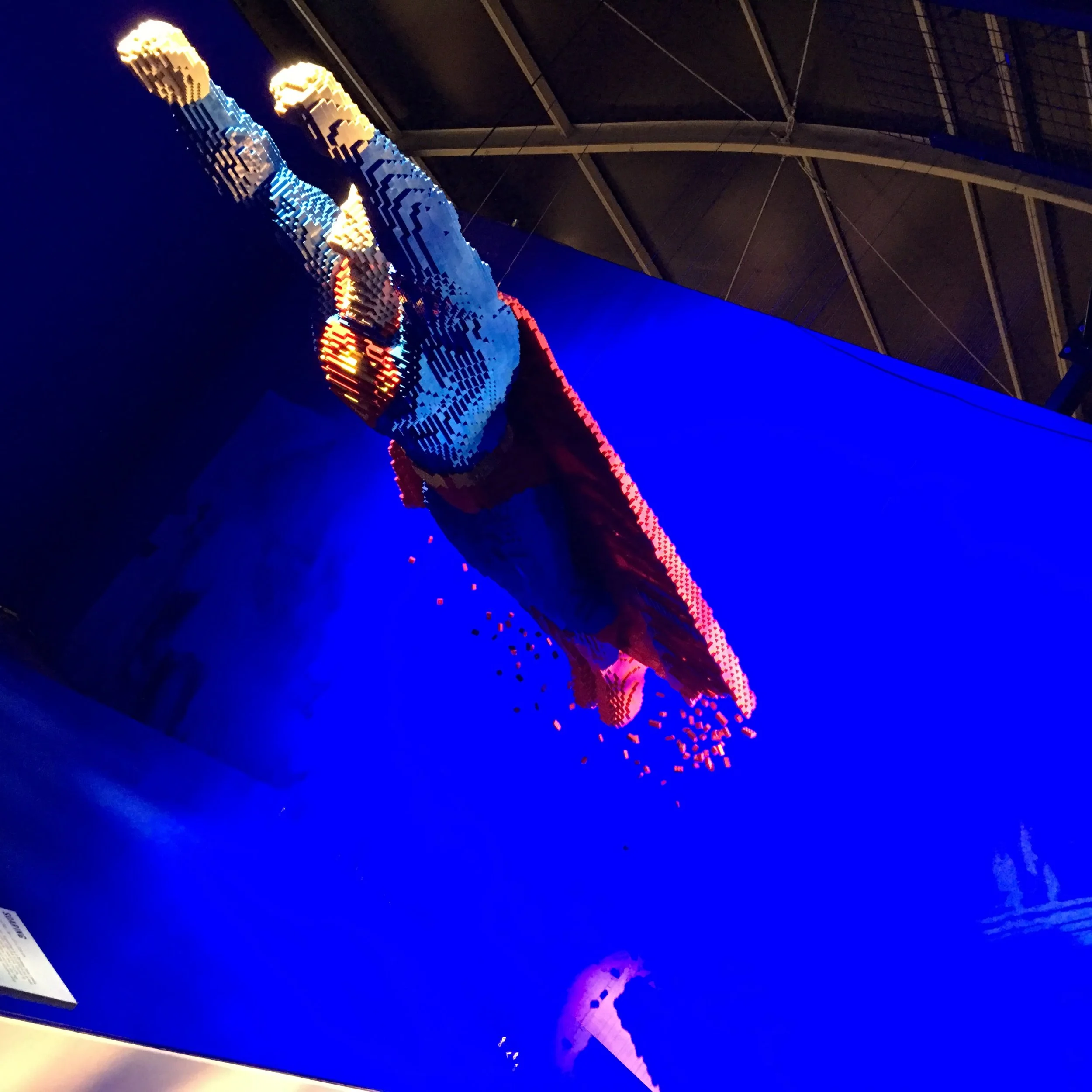 Superman - suspended by wires.