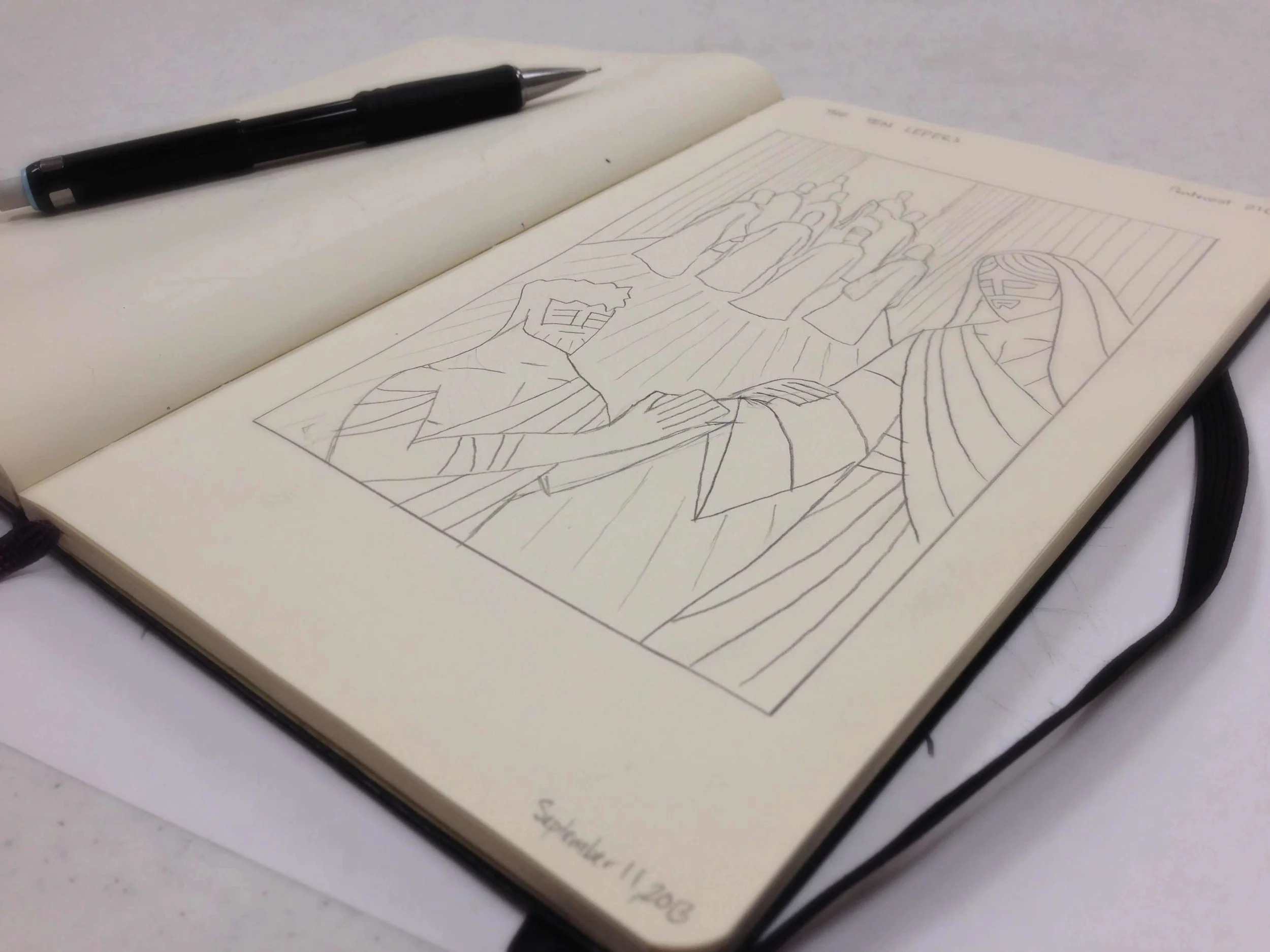 My Moleskine notebook which contains all my final sketches to be scanned and imported into Adobe Illustrator. 