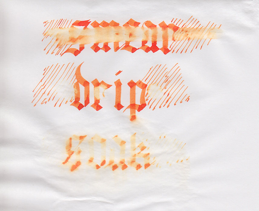 Diamine Blaze Orange water test. Click to embiggen.