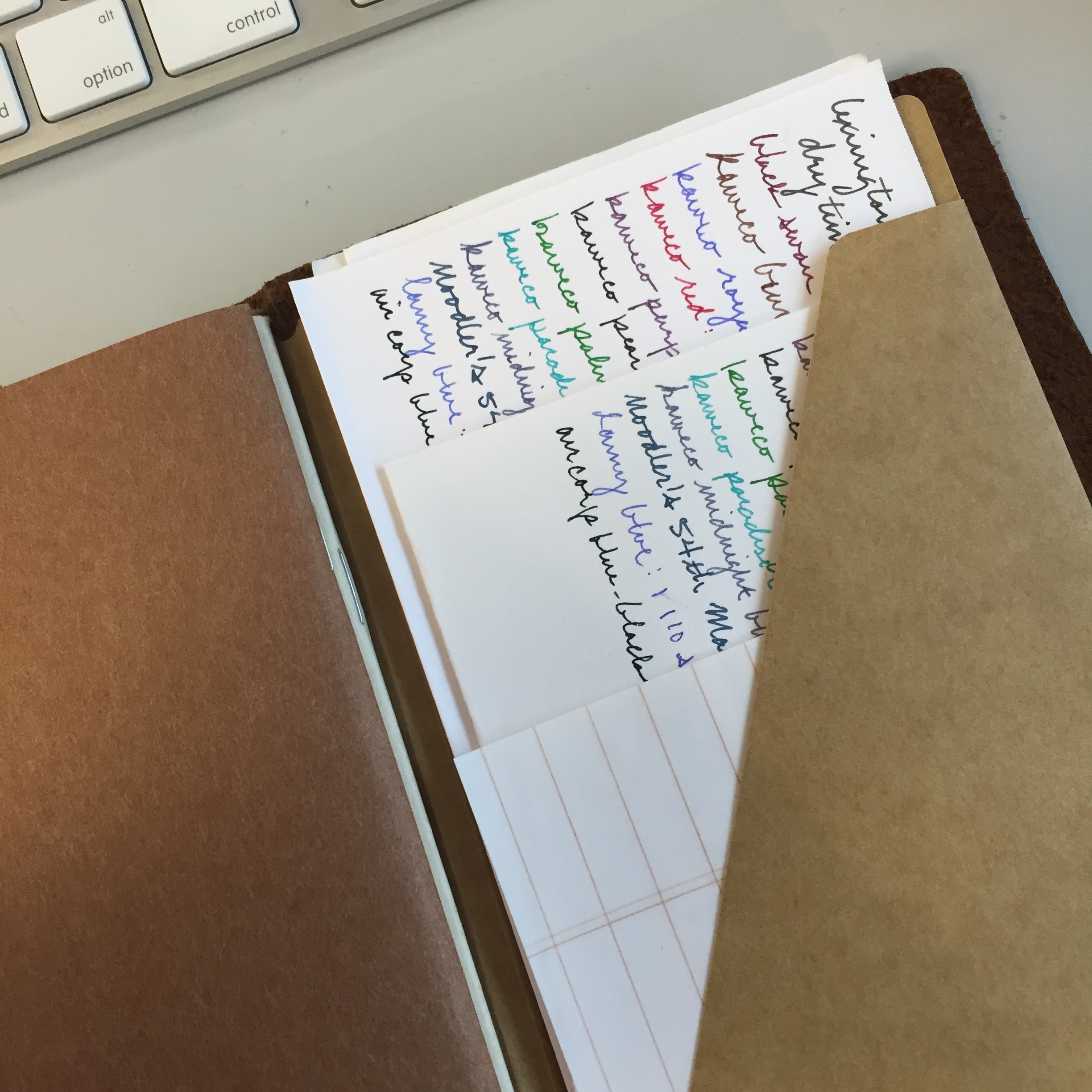 The back of the 020 Kraft File Folder with my paper samples for testing ink.