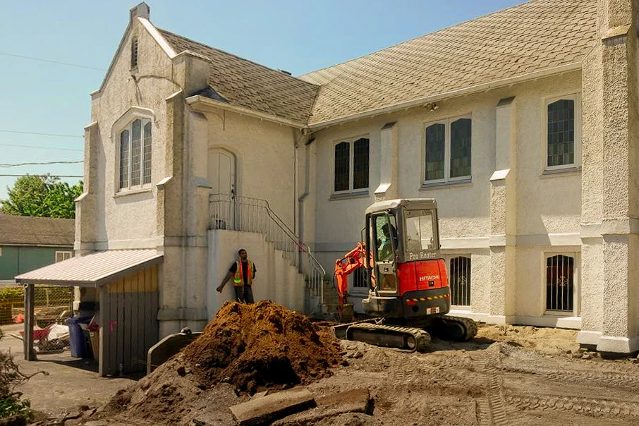 Preparing to make way for the new side entrance