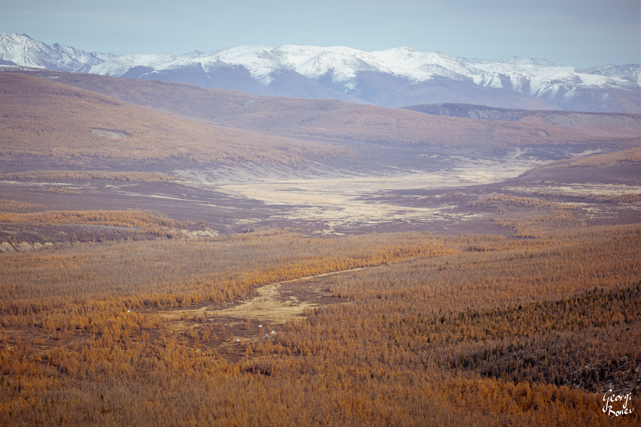 SAYAN MOUNTAIN AND THE TSAATAN CAMP IN THE TAIGA, MONGOLIA