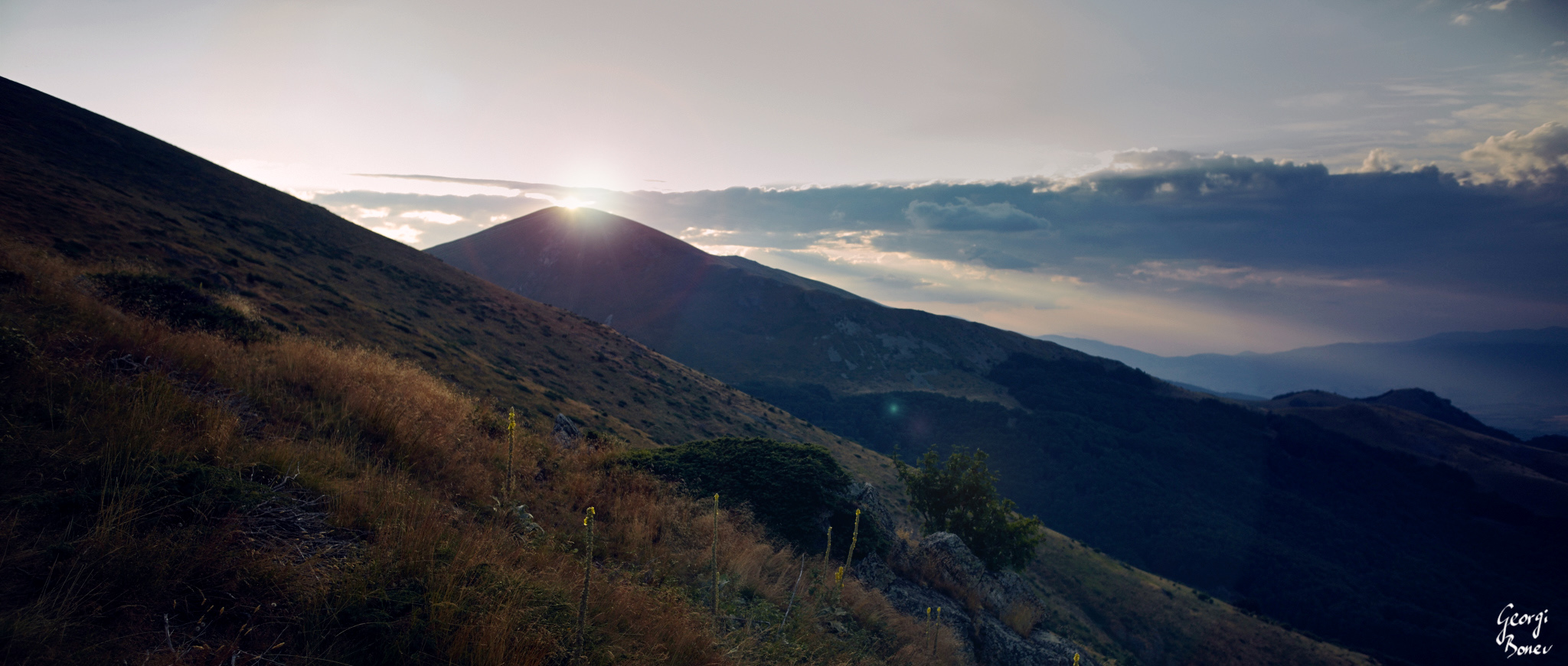 Sunrise above Svestiplaz Peak (1888m), near Kashana Refuge, Mt. Stara Planina, Bulgaria