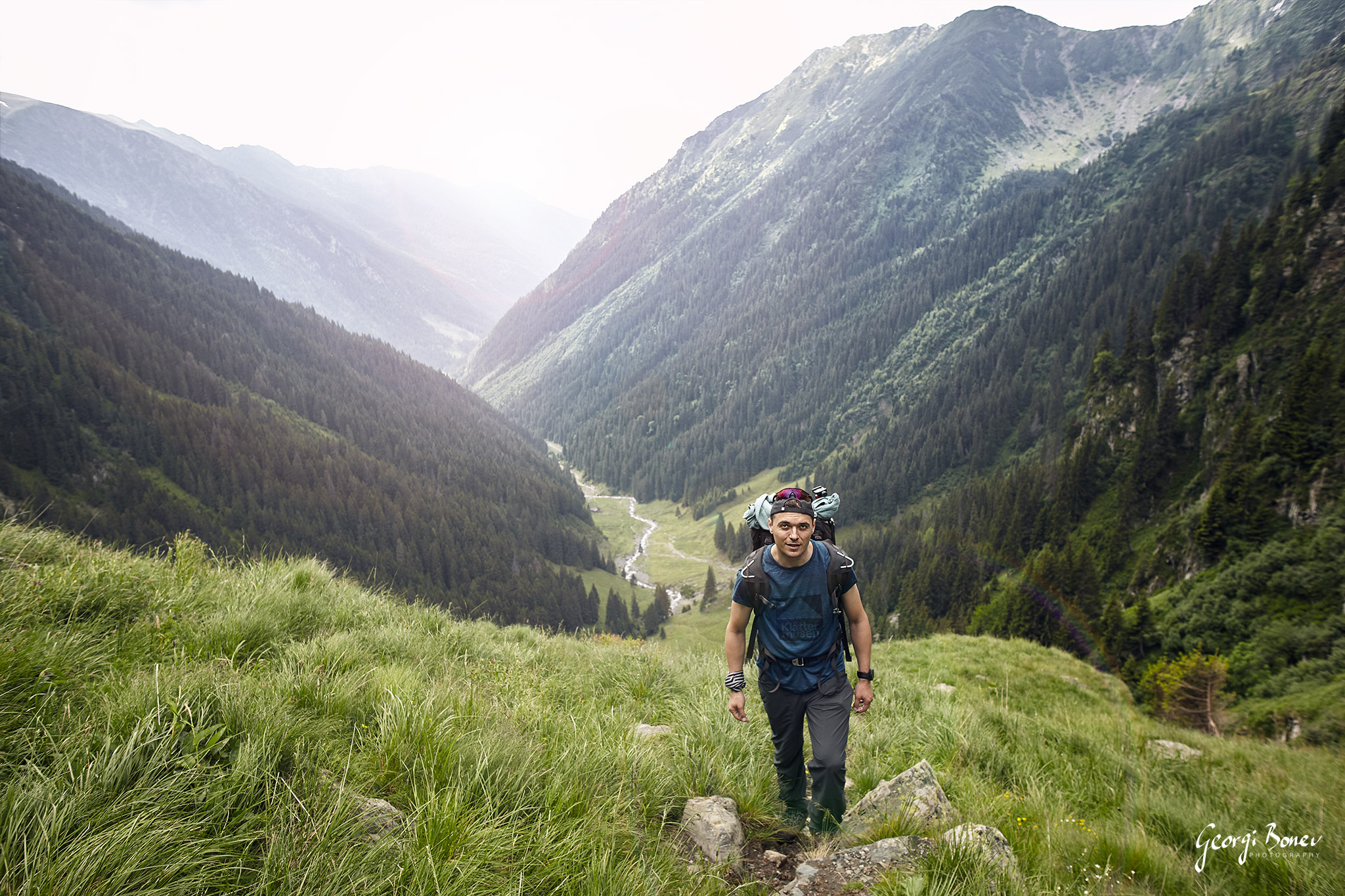 Georgi trekking to Moldoveanu Peak, Fagaras Mountain, Romania