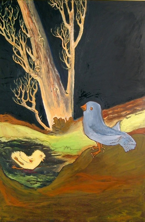 Bird Mourns Baby Chicken