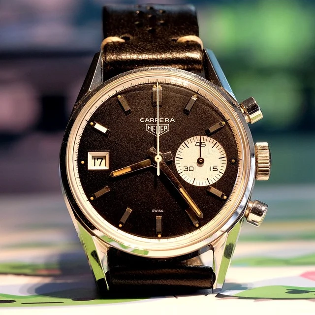 Never underestimate asymmetry. The Heuer Carerra 3147N from the mid-60s. Easily one of the best Carrera references ever designed. by jason.fried http://ift.tt/1KLXpS8