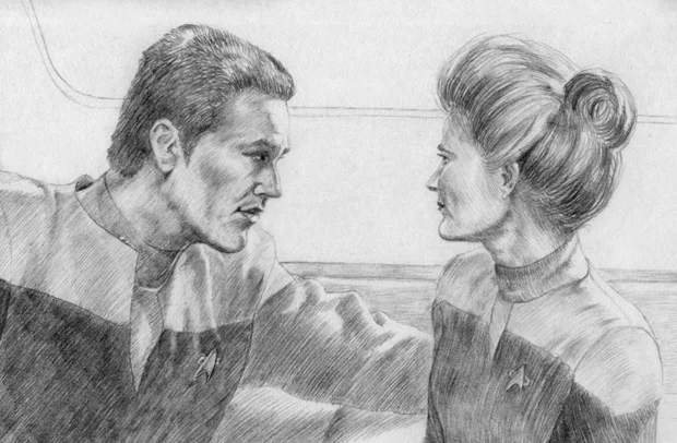 This Janeway-Chakotay sketch was done by MadameManga. See the full-size version here and MadameManga’s other work on DeviantArt.