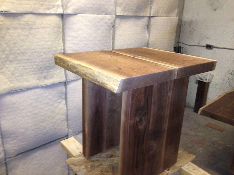 Walnut side table in finishing room today.