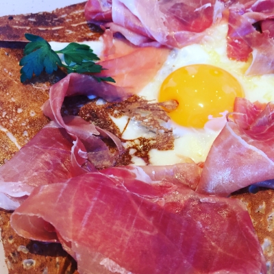 Gambon with egg and cheese galette