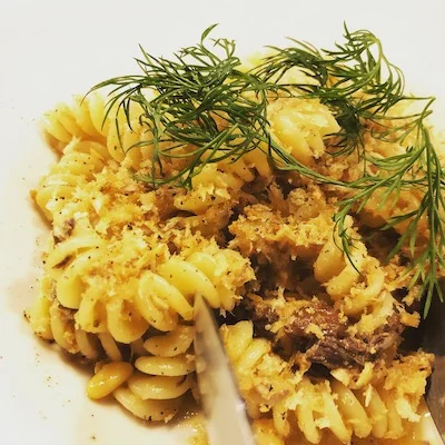 Sicilian style mackerel ragout pasta
