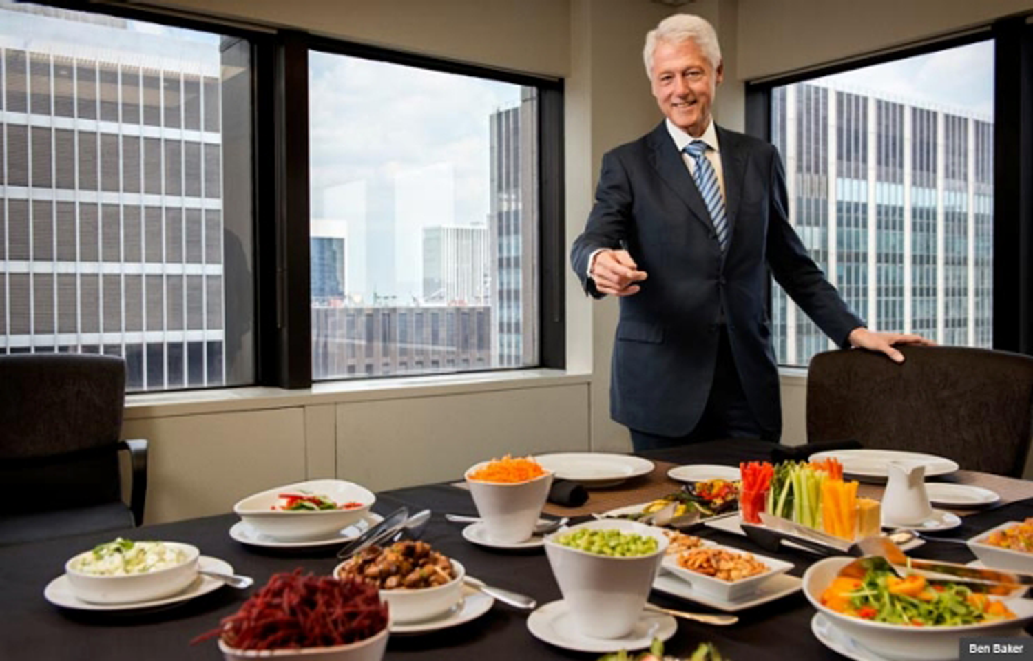 Former President Bill Clinton shows off his healthy lunch for AARP The Magazine. Photo source: AARP's website. Credit: Ben Baker.