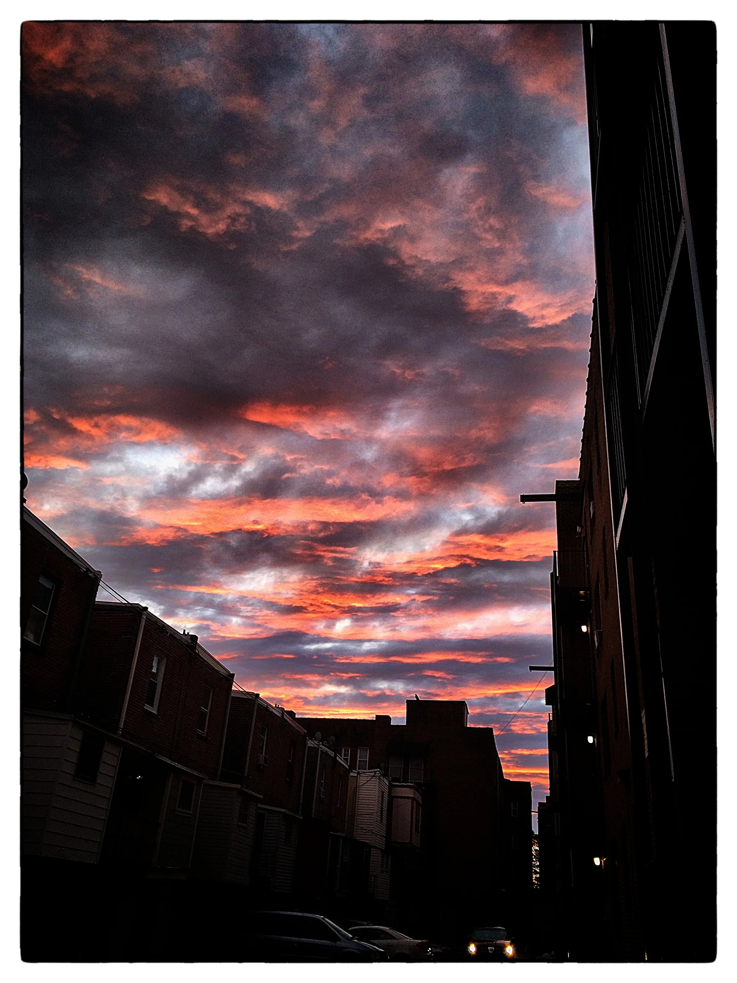 Sunset over back alley, shot February 21, 2014, in Philadelphia.